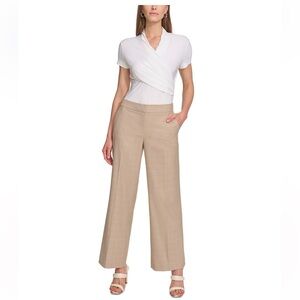 DKNY Petite Printed Elastic-Back Straight-Leg Trousers